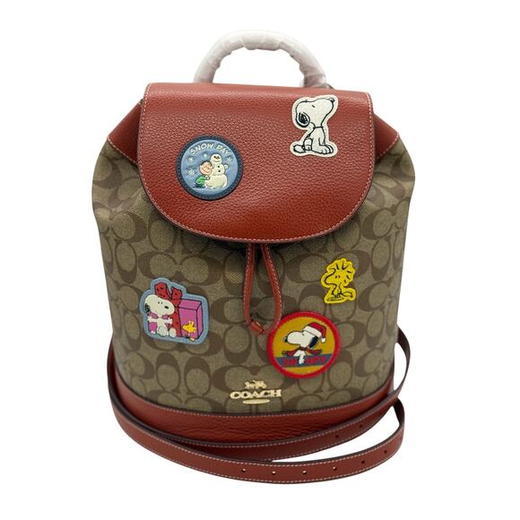 Coach X Peanuts Dempsey Drawstring Backpack*Signature Canvas With Patches*BNWT - Picture 1 of 8